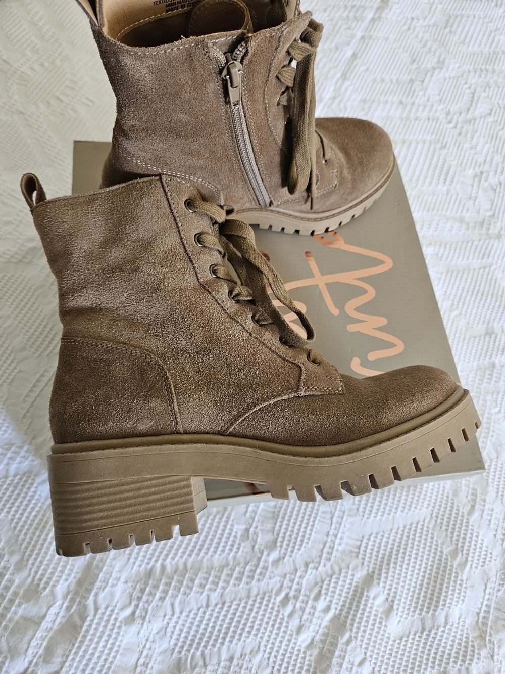 Crown Vintage Telinda Suede Leather Combat Boots Brown Sz 7M Like New - Picture 5 of 12